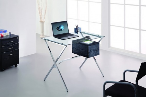 OFFICE DESK W/ TEMPERED GLASS TOP